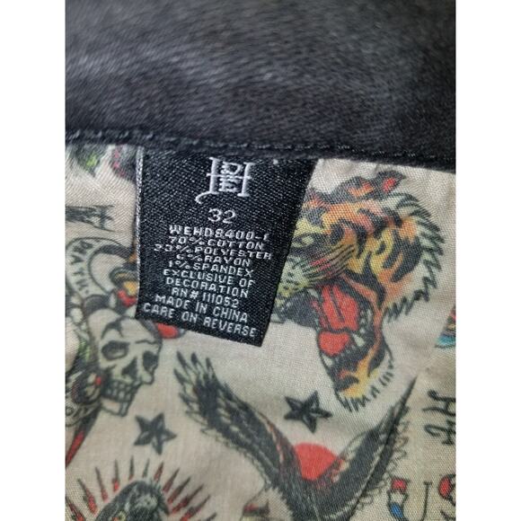 Ed Hardy Jeans Womens 32 Black Tiger Head‎ Embroidered Mid Slim Flare Y2K - Picture 5 of 16